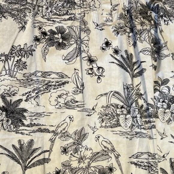 Tahari 100% Linen Collared Dress Black Ivory Tropical Print Toile New M Sustain - Picture 4 of 9